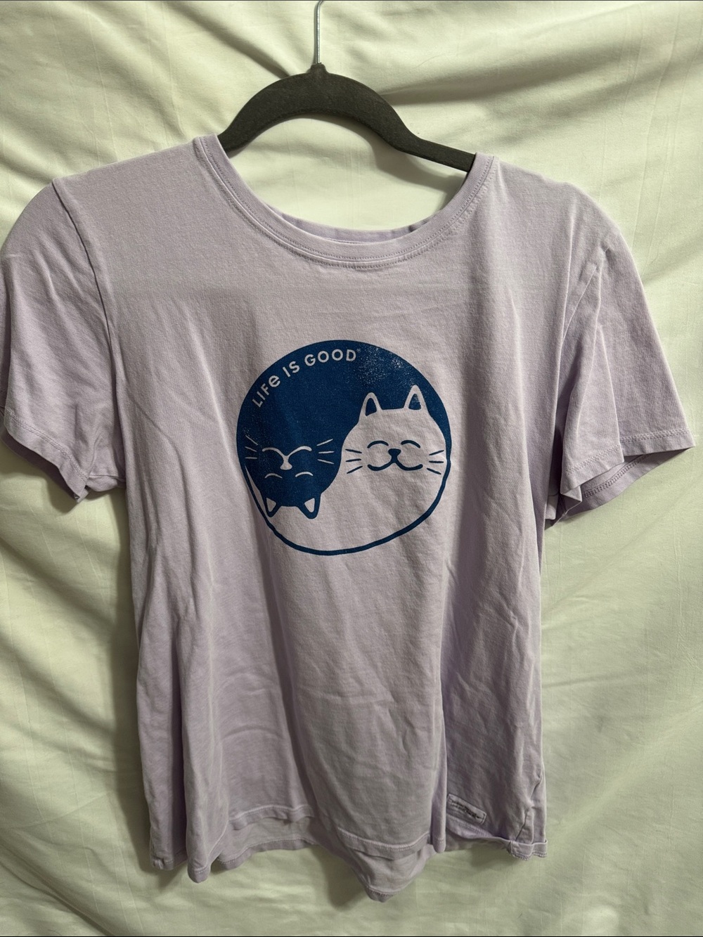 Life Is Good Lavender T‑Shirt with Navy Cat Duo Graphic